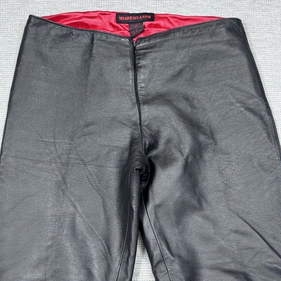 Misdemeanor Black Leather Pants Womens Size 5 Flat Front Raw Cuff Mid Rise Lined - Picture 3 of 14